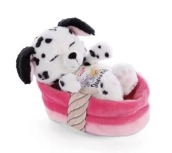 NICI 47891 Sleeping Pets Welpe Dalmatiner 12 Cm Im Pink-rosanen Körbchen