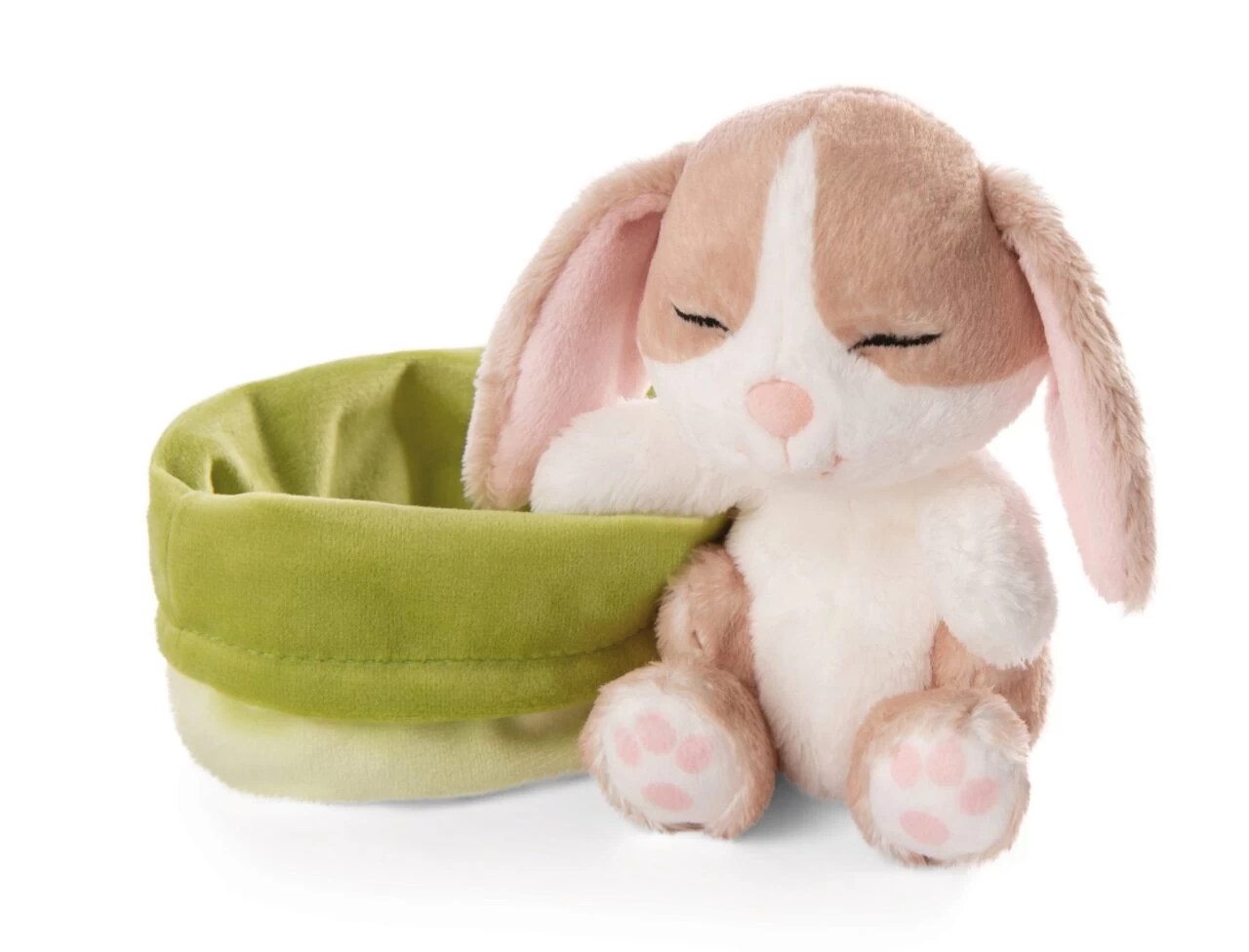NICI 48709 Kuscheltier Hase Cappuccino 12cm Schlafend Im Grünen Körbchen 2 NICI 48709 Kuscheltier Hase Cappuccino 12cm Schlafend Im Grünen Körbchen – Bild 2