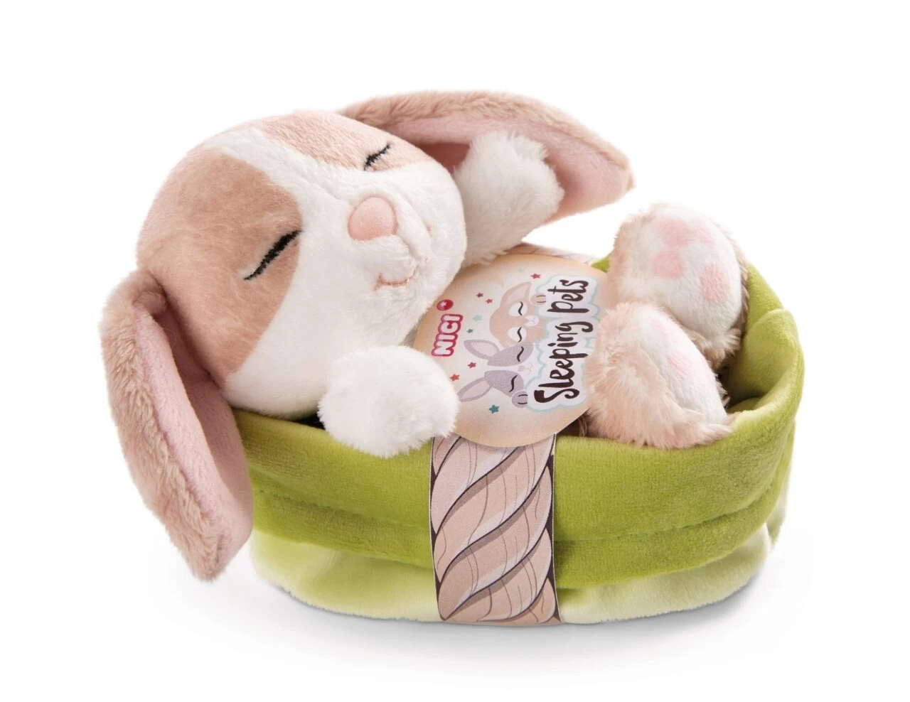 NICI 48709 Kuscheltier Hase Cappuccino 12cm Schlafend Im Grünen Körbchen 1 NICI 48709 Kuscheltier Hase Cappuccino 12cm Schlafend Im Grünen Körbchen